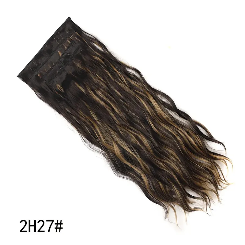 Jeedou Synthetic 4PCS/set Clip in Beach Wavy Hair Extensions Long Bouncy Curly Hairpieces Black Brown Color for Women