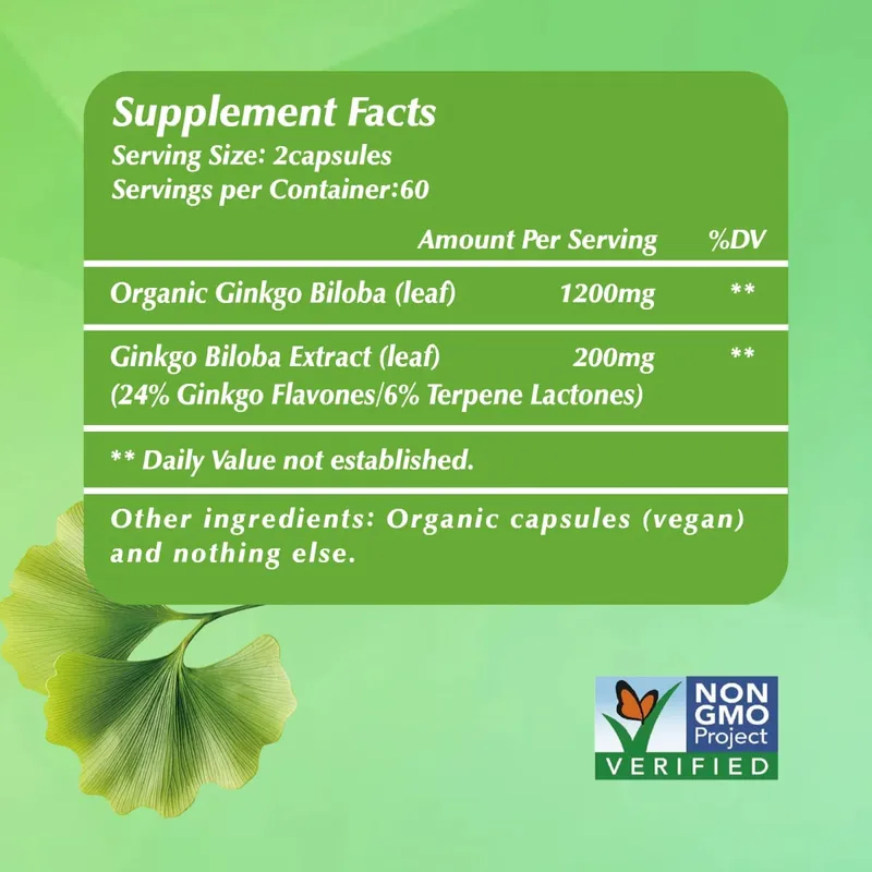 Ginkgo Biloba Capsules - Improve Brain Improving Concentration and Memory Promote Blood Circulation Enhance Cognitive Function
