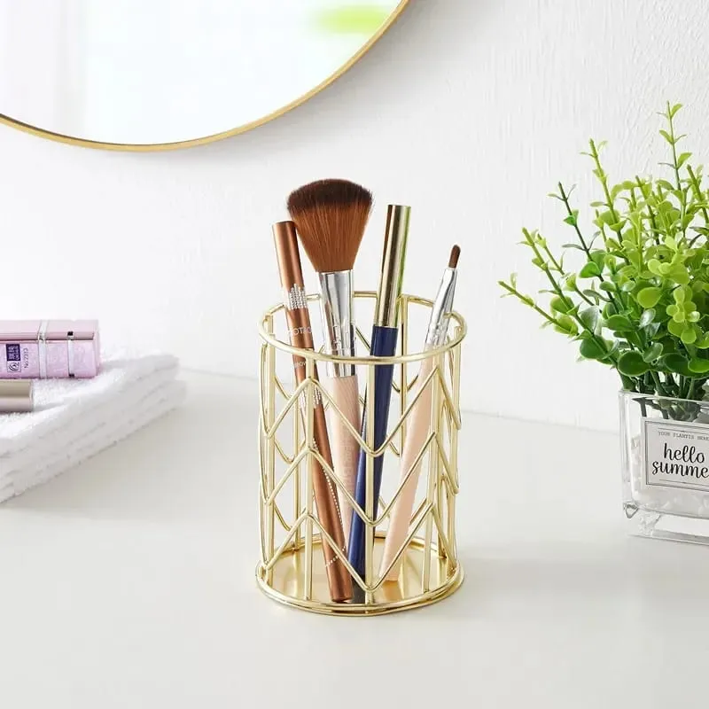 Cosmetics Makeup Brushes Storage Box Cylindrical Case Storage Lipstick Brush Pen Holder Organizer Wrought Iron Pen Storage — image 2