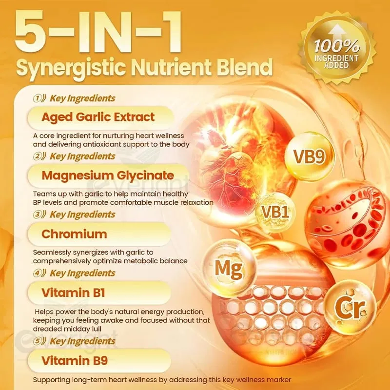 Aged Garlic Extract Capsules Odorless with Magnesium Chromium B1 & B9 Support Immune Heart Cardiovascular Health Supplement — image 3