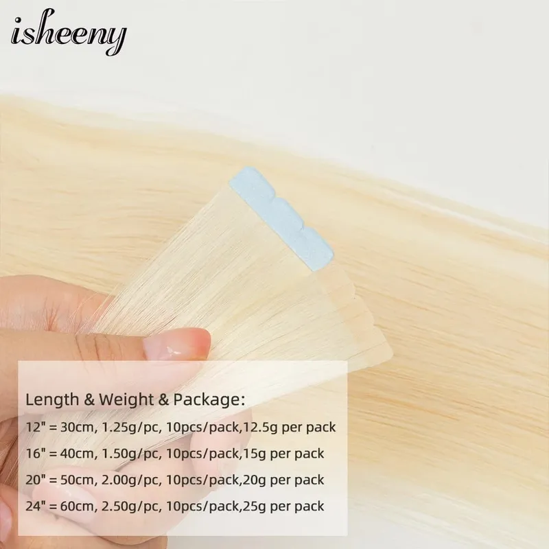 Blonde Mini Tape in Human Hair Extensions 12-24 Inches Seamless Adhesive Tape Hair on Glue 10pcs/pack Natural Straight Hair