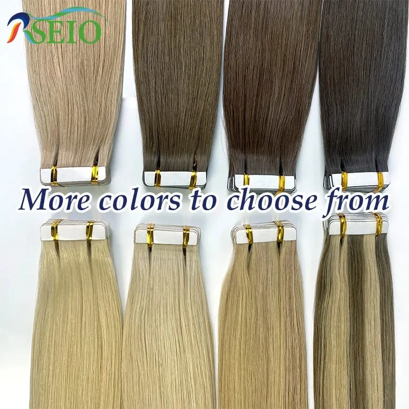 Tape in Human Hair Extensions Natural Seamless Invisible 14"-24" Real Natural Hair Remy Quality Straight Black Brown Blond — image 6