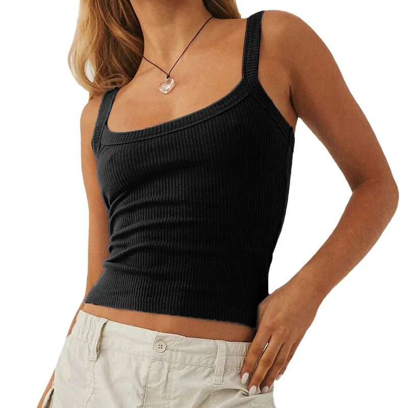 Dames tanktops in effen kleur, basisvest, geribbeld, mouwloos, U-hals, slim fit bijgesneden tops
