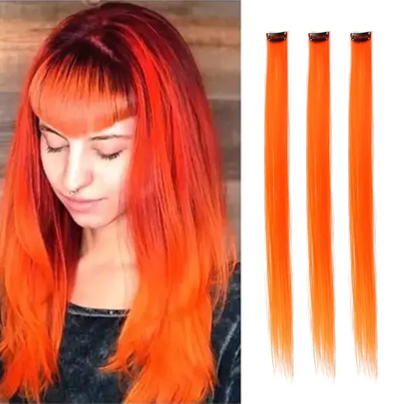22 inches Colored Party Highlights Clip in Hair Extensions for Girls Multi-colors Straight Hair Synthetic Hairpieces — image 15