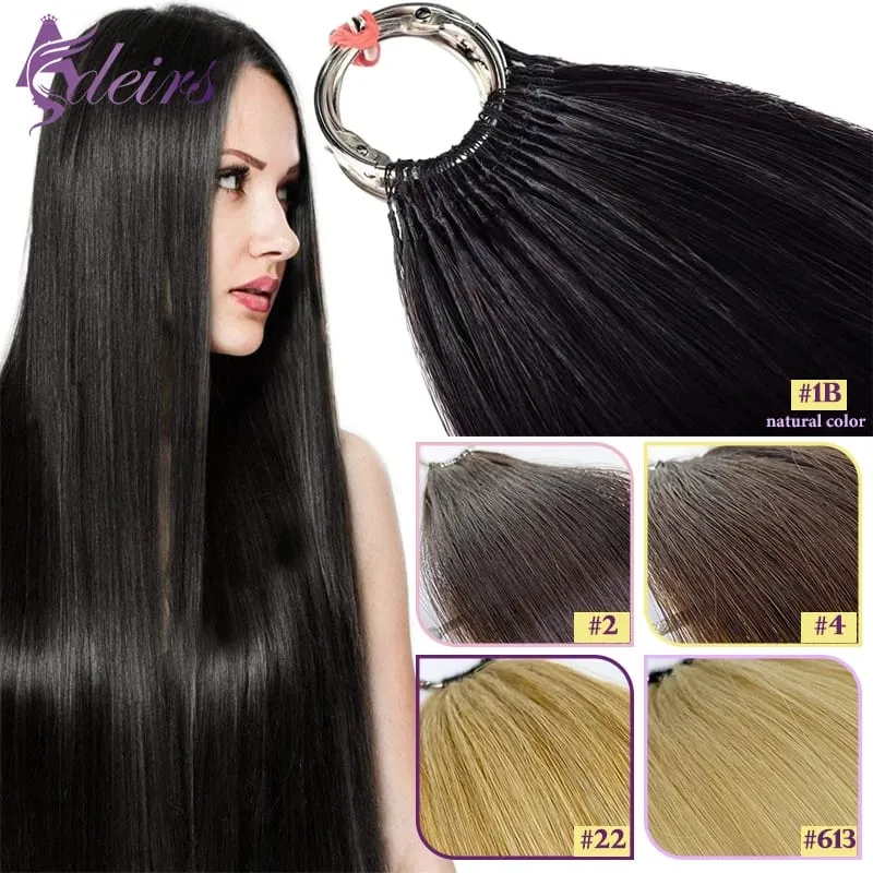 Feather New Hair Extensions Straight Natural Real Human Hair Microring Hair Extensions Brown Blonde Color 0.8g/Strand — image 1