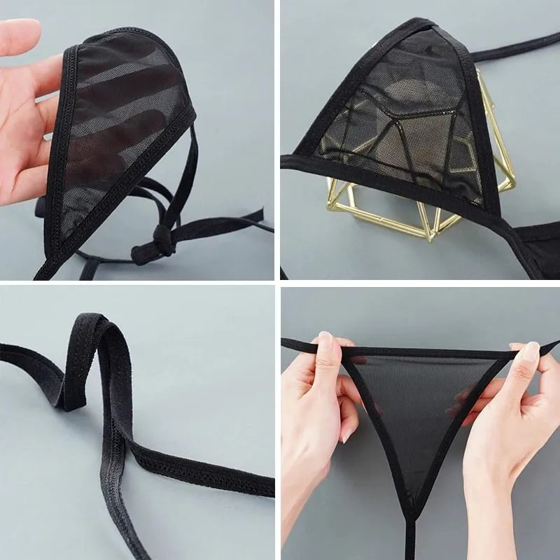 Sexy Mini Bra Sets Wirefree Ultra-thin Mesh Unlined Bra Brief Set Black Transparent 2 Pieces Halter Women's Exotic Lingerie Sets — image 2