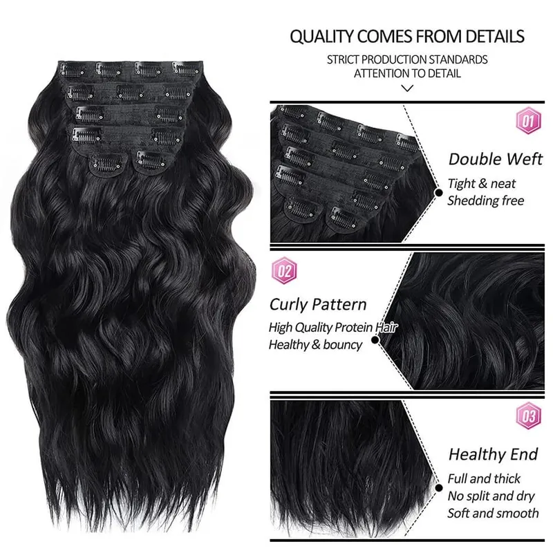 Extensions Long Synthetic Clip In Hair Wavy Clip In Hair Extensions 6Pcs/Set Piece Synthetic Ombre Blonde Brown Thick Hairpieces — image 3