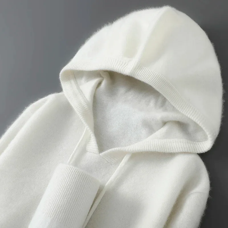 DjzDsm ฤดูใบไม้ร่วงฤดูหนาวเสื้อกันหนาวผู้ชาย 100% Merino ขนสัตว์หนา Hooded Pullover เสื้อถักนุ่มสบายๆขนสัตว์เสื้อผ้า Tops