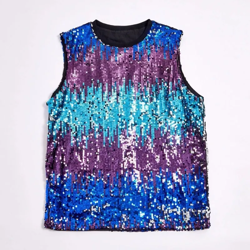 2025 Fashion Pullover Sleeveless Multi-color Sequined T-shirt/vest for Women Urban Street Style Multicolored Women's Tank Top — image 4