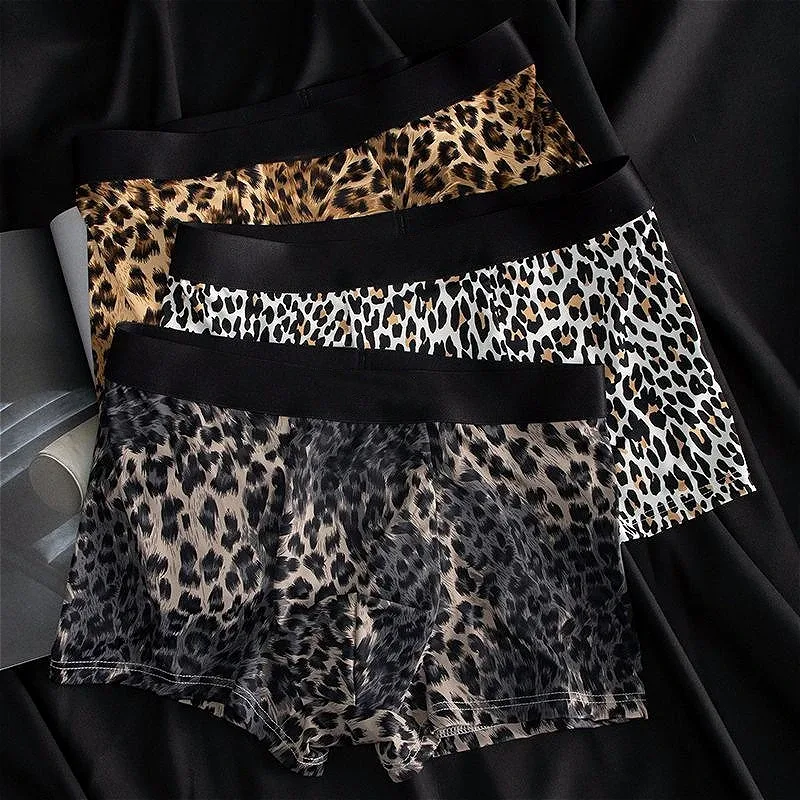 Herren-Unterwäsche aus Eisseide, konvexer Beutel, flache Boxershorts, Leopardenmuster, schnell trocknende männliche Unterhose, nahtlos, atmungsaktiv, Badehose — image 2