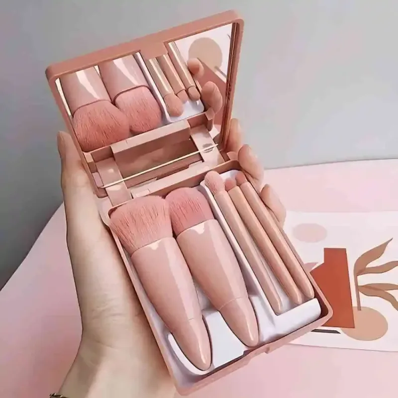 5pcs Mini Berus Makeup Kit Fungsi Kecil Berus Kosmetik Lengkap Dengan Sarung Dan Cermin Saiz Perjalanan Berus Makeup Set — image 2
