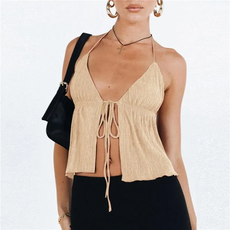 Sexy Summer Cami Top Bowknot Lace-Up Sleeveless Cropped Vest Elegant Youth Clothes Women Fashion Off Shoulder 2024 New — image 9