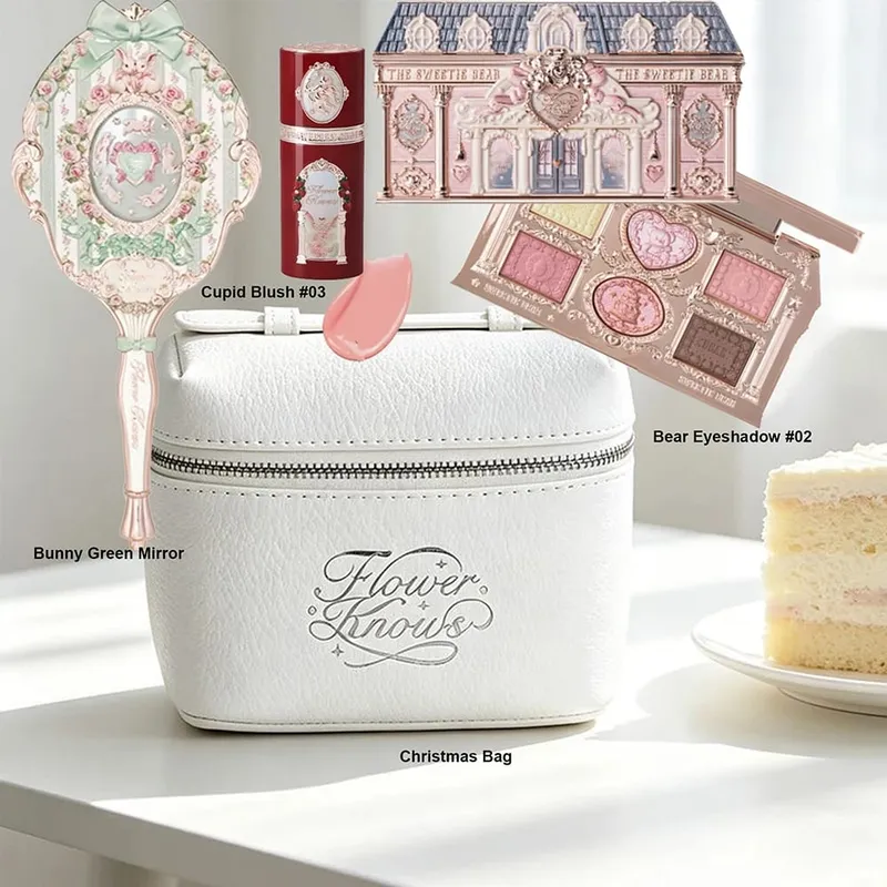 Flower Knows Makeup Set Swan Ballet Concealer Palette Embossed Blusher Shine Lipstick Kit With Bag THE SWEETIE BEAR Bunny Garden