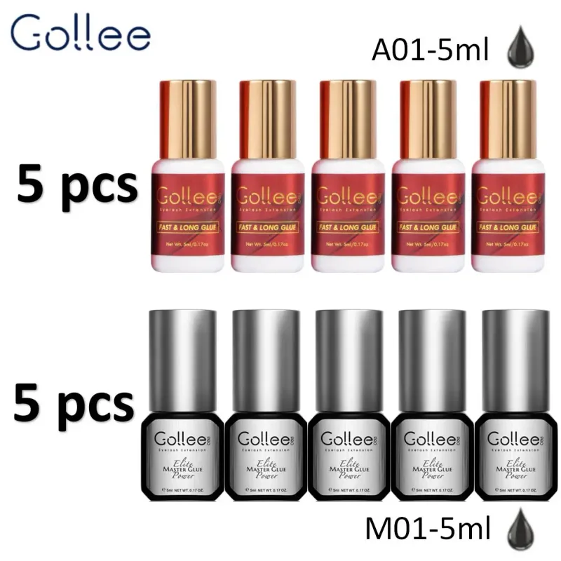 Gollee 5pcs Pink Clear Eyelash Grafting Glue And Gollee 5pcs Fast Drying Black Eyelash Extension Adhesive Private Label Accepted