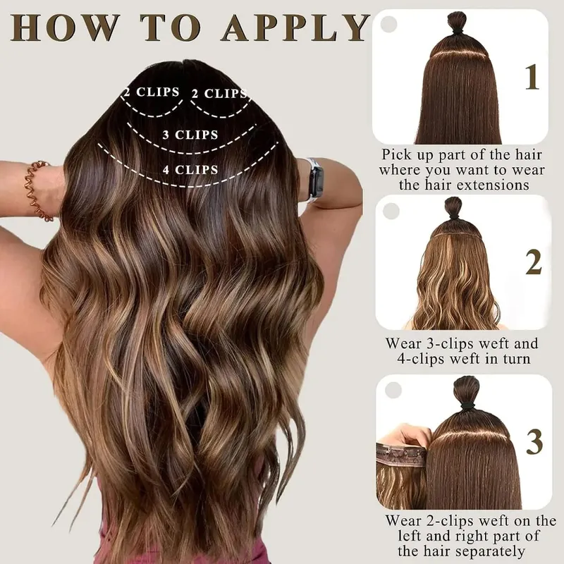 Clip in Synthetic Hair Extensions Long Wavy 4PCS Thick Hairpieces Dark Brown Fiber Double Weft Natural Hair Extensions For Women — image 7