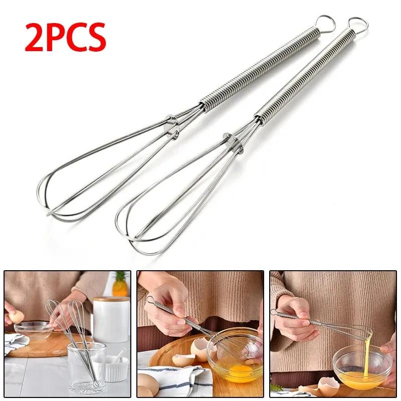 1/2pcs 3-wire Mini Stainless Steel Balloon Beater Cuisine Manual Whisk Kitchen Manual Frother Pastry Whip — image 2