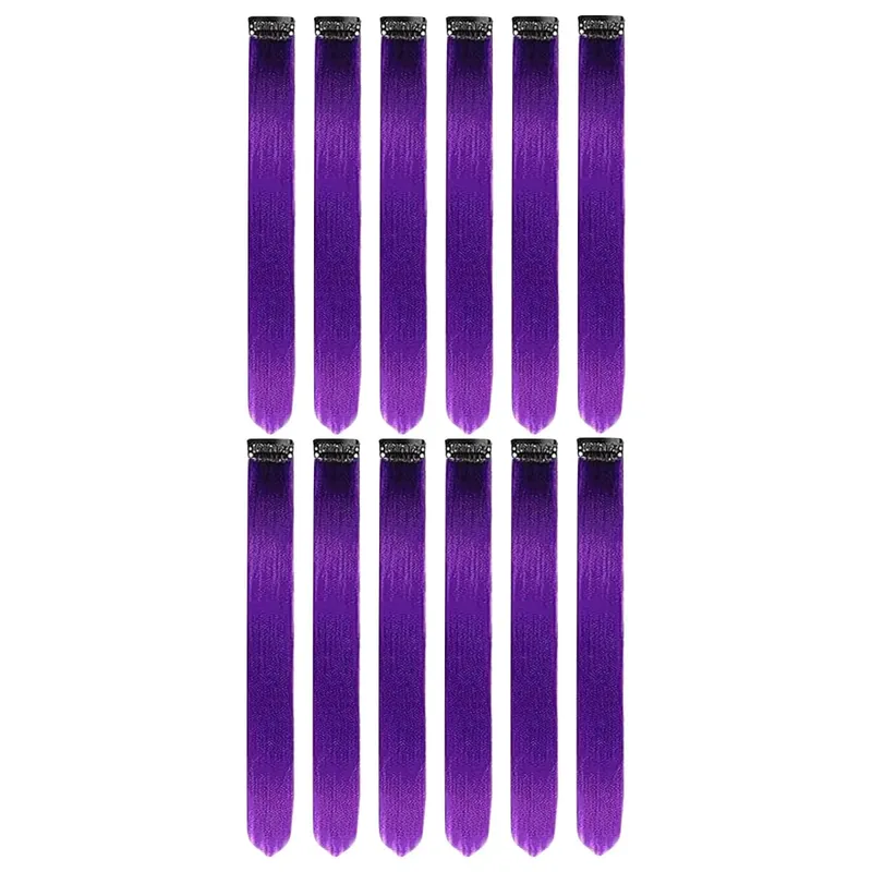 Clip in Hair Extensions Colored Party Highlights 22 inches 6pcs/pack Multi-colors Straight Hair Synthetic Hairpieces Royal Blue — image 4