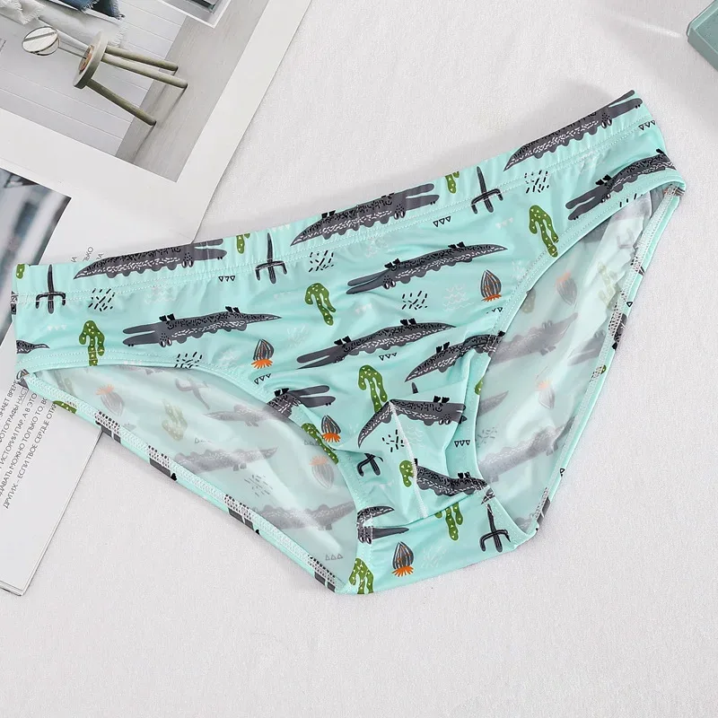 Men's Briefs Translucent Cartoon Printed Ice Silk Slippery Sexy Breathable Summer Low Waist U Convex Pouch Lingerie Underpants — image 5