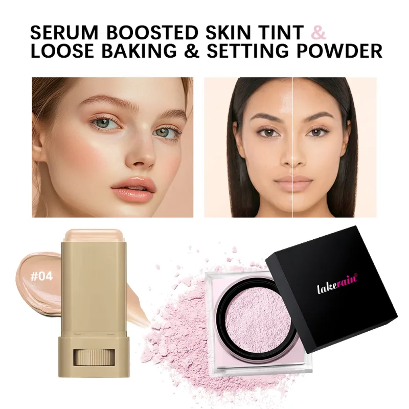 Serum Boosted Skin Tint Stick & Loose Baking Setting Powder Oil Control Longwear Base Makeup Even Skin Tone Matte Finish Makeup — image 9