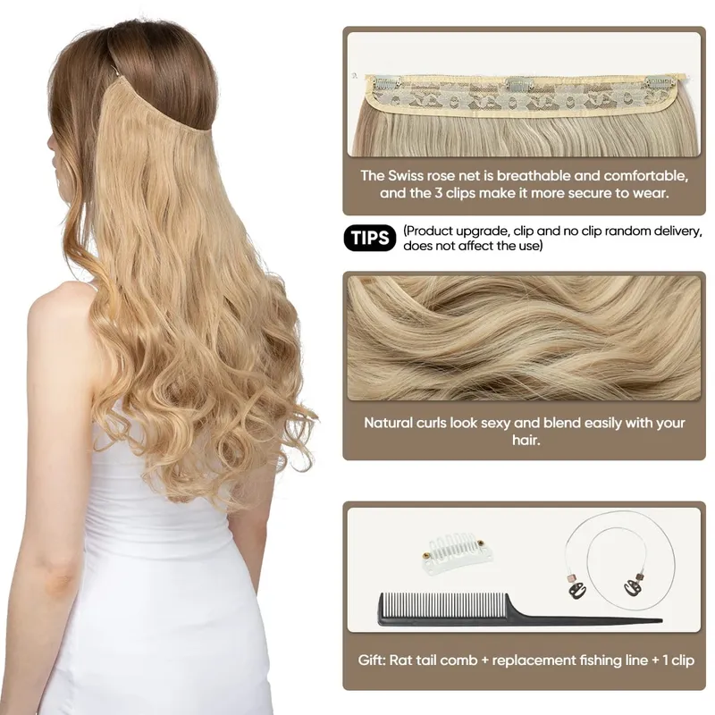 Premium Synthetic Invisible Wire With Clips Natural Hair Extension False Long Wavy Daily Use Clip In Hair Piece For Women — image 3