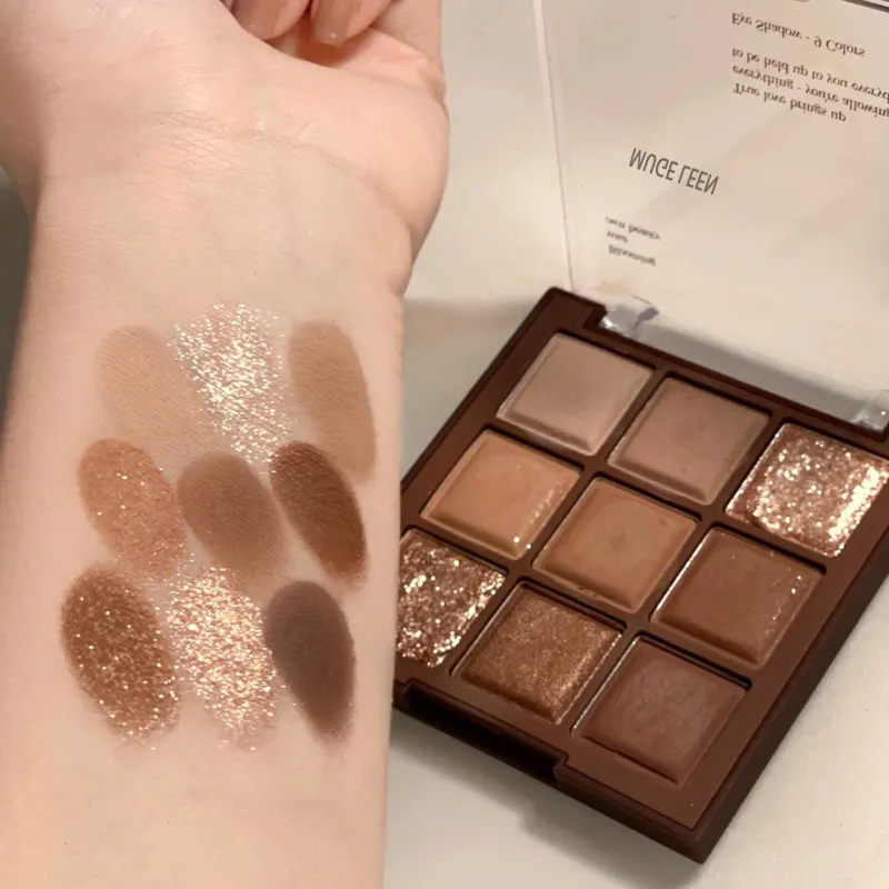 Nine-color chocolate eye shadow plate earth color pearlescent matte glitter fine without makeup — image 3