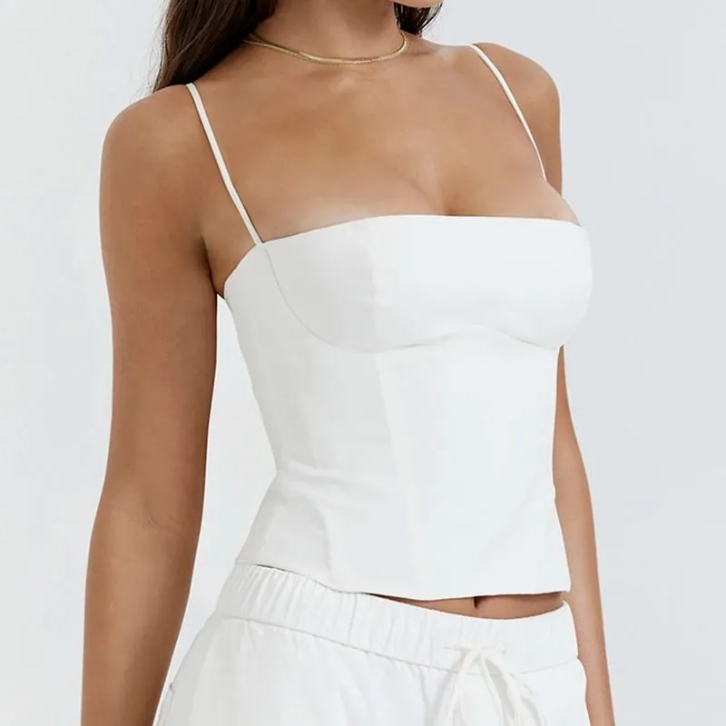 Summer Backless Zip Up Bustier Crop Tops Elegant Vintage Skinny Corset Tank Tops Y2K Women Chic Spaghetti Strap Camis Clubwear — image 6