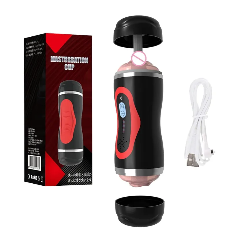 Male Masturbator Cup Vibrator 2 in 1 Realistic Pussy Mouth Double End Vagina Oral Pocket Cups Male Masturbation Sex Toy for Man