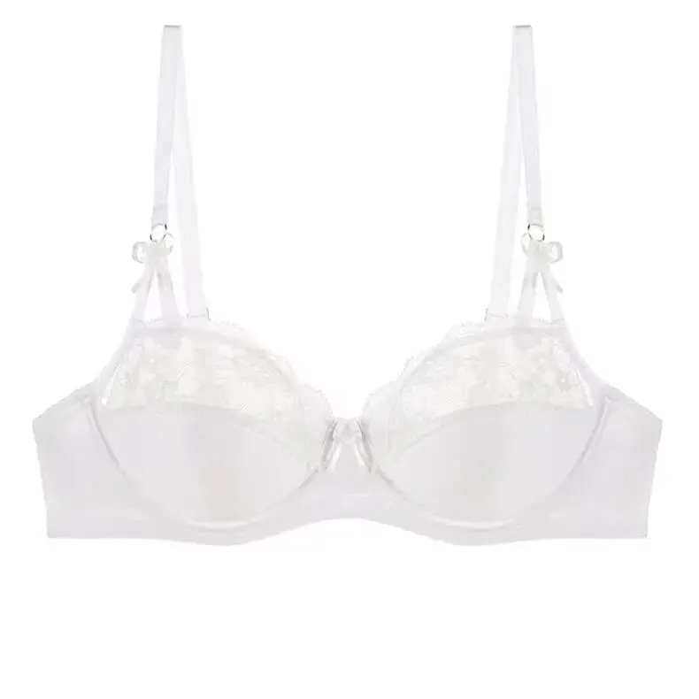 Set reggiseno in pizzo francese sottile a mezza tazza da donna Minimizer per busto grande Push Up Supporto laterale anti-cedimento Comfort Set intimo quotidiano sexy — image 9