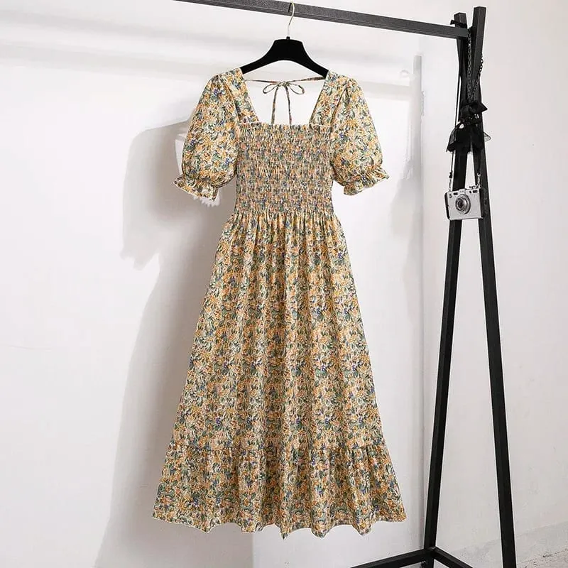 Spring Summer Chiffon Dresses Fashion Female Elastic Waist Short Sleeve Pleated Casual Dress Women A-line Dresses Vestidos — image 11