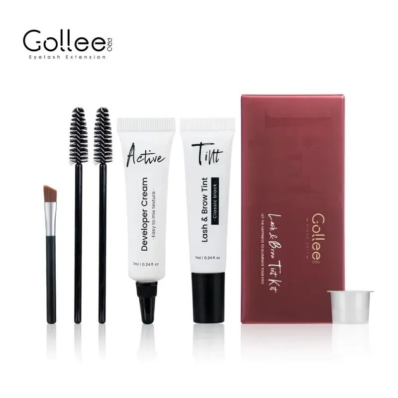Gollee Eyebrow Tint Set 6ml Natural Classic Black Eyelash Brow Tint Kit Semi Permanent Lasting Brow Lash Tint Waterproof Set