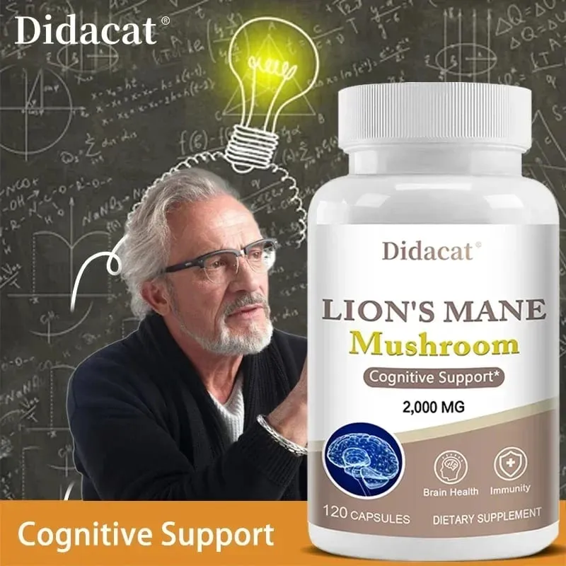 Lions Mane Brain & Focus Supplement - Mushroom Powder Extract Capsules - Non-GMO & Gluten Free to Improve Cognitive Health — image 1