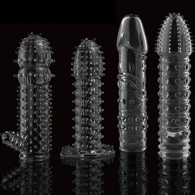 4pcs Delay Penis Sleeve Extension Reusable Condom Male Enlargement Dotted Clit Massage Cock Ring Thorn Vibrating Cover Sex Toys — image 1