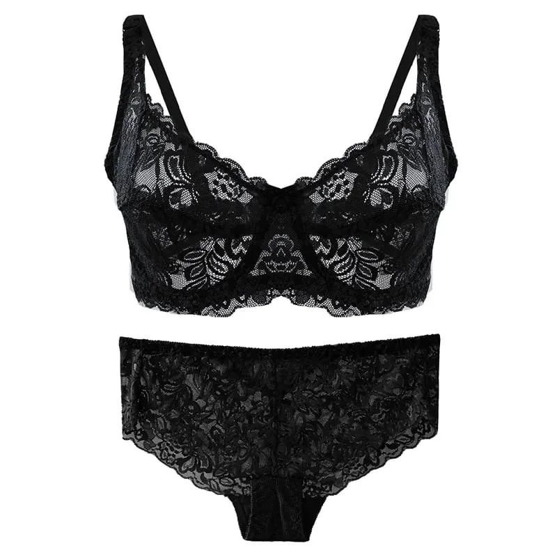 Sexy Women Bra Suit Lace Transparent Bras Panties Sets Exquisite Embroidery Underwear Set Fashion Lady Bralette Lingerie — image 8