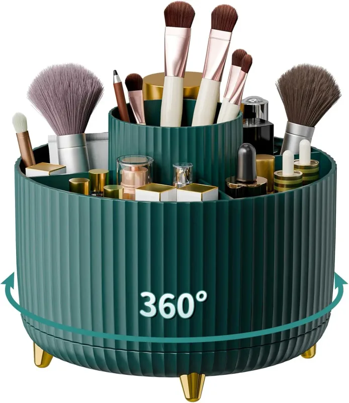 Makeup Brush Holder Organizer 5 Slot 360° Rotating Makeup Brushes Desktop Storage Organizers for Vanity Desktop Bathroom Office — image 9