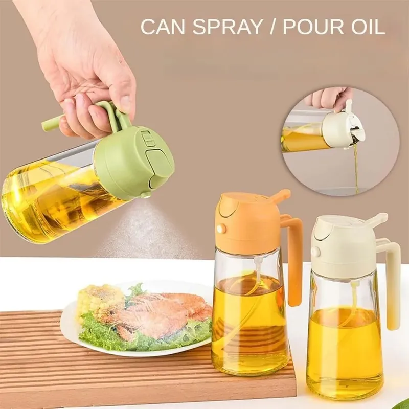Pulverizador de aceite 2 en 1 de 500ml, 1-4 Uds., pulverizador de aceite de oliva para cocinar, pulverizador de aceite para hornear, freidora de aire para cocina, hornear ensalada, asar y asar — image 2