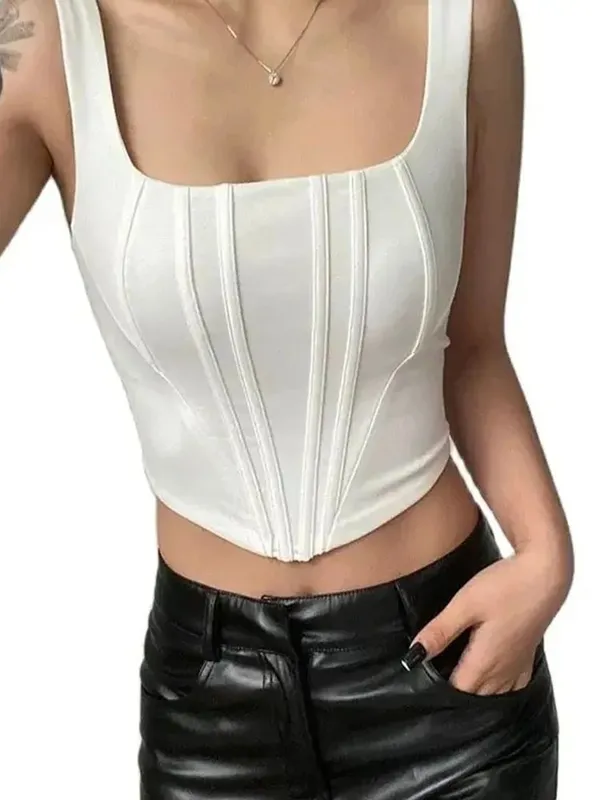 2025 Summer Crop Tops Sexy Square Neck Tight Backless Short Top Sleeveless Tank Tops Women Casual Solid Color Basic Camisole — image 5