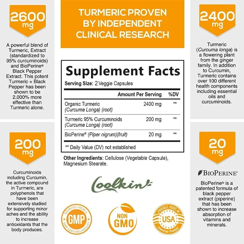 Curcumin Capsules Natural Joint Support with Black Pepper - Relieve Joint Pain — image 3