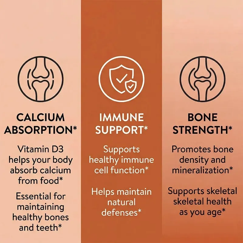 Vitamin D3 1000iu untuk Sokongan Imun Fungsi Otot yang Sihat dan Kesihatan Tulang - 120 Kapsul Sayuran Bebas Gluten Bukan GMO