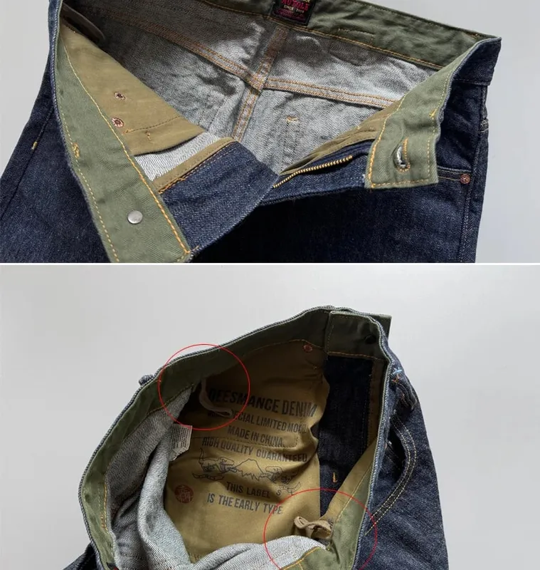 14oz Raw Selvedge Denim Jeans for Men Tapered Straight Indigo Washed 100% Cotton Pants with Back Paris Buckle American Vintage — image 4