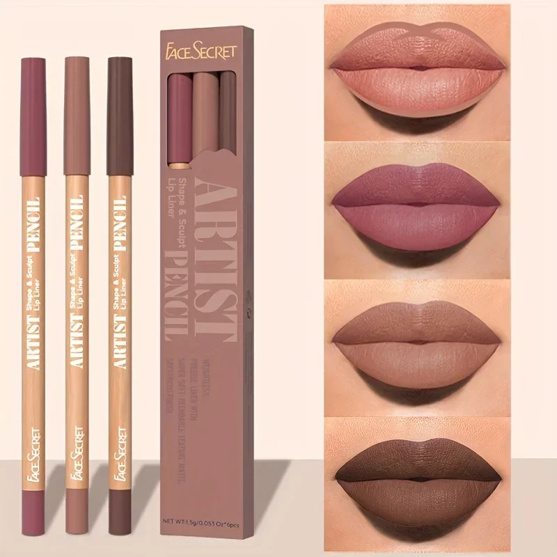 Face Secret 3pcs Set Nude Lip Liner Natural Matte Long-Lasting Waterproof High Pigmented Hook Line Lip Pencil Makeup — image 3