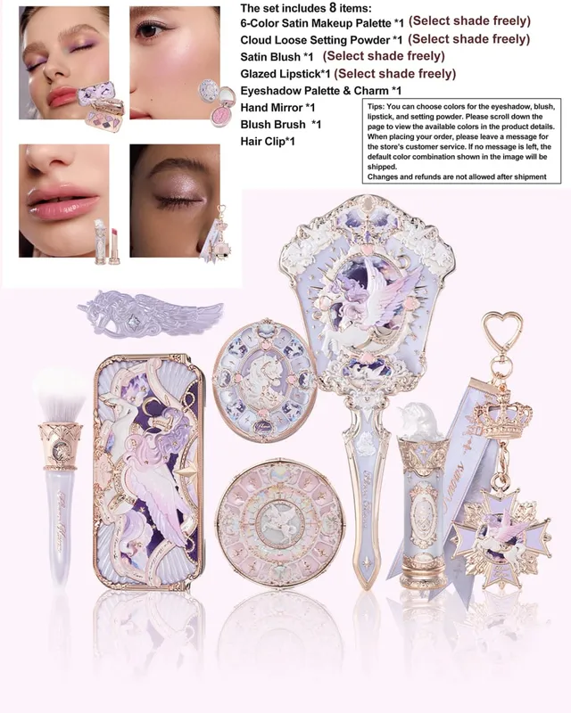 Flower Knows Knight Unicorn Treasure Chest Set Luxury Makeup Gift Set Satin Blush Palette Glazed Lipstick Beauty Collection — image 8