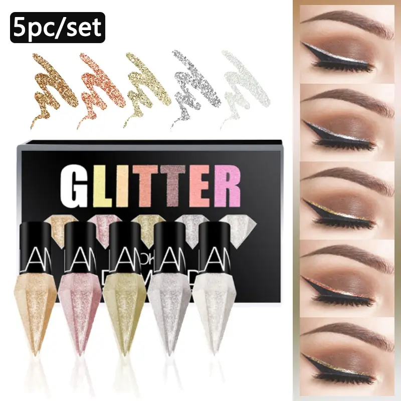 5pc/set Professional Shiny Eye Liners Cosmetics for Women Pigment Silver Rose Gold Color Liquid Glitter Eyeliner Beauty Makeup
