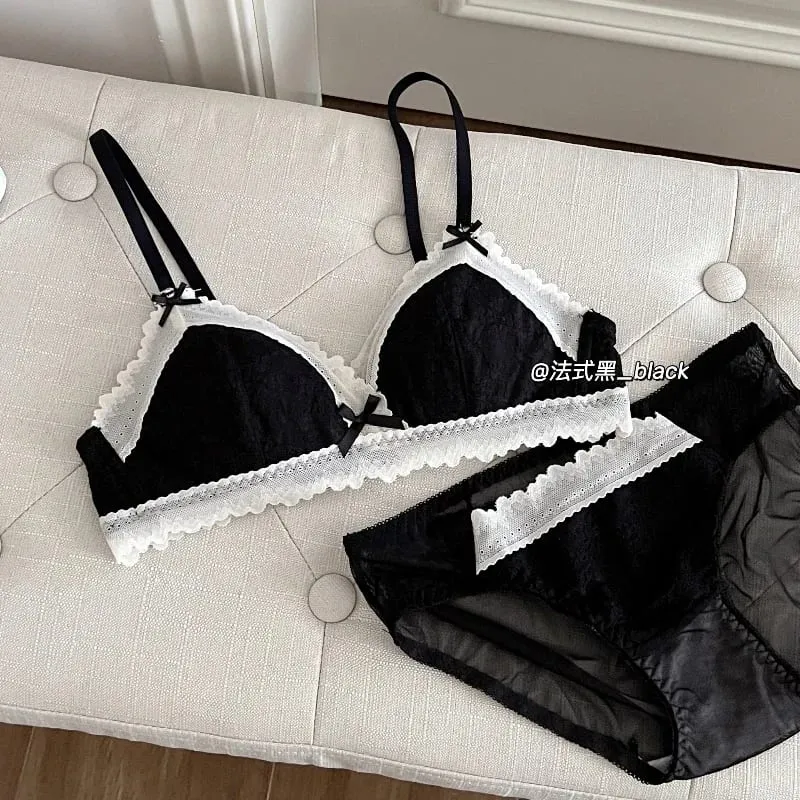 Japanese Style Bralette for Small Breasts Wireless Lace Bra Set Women Sexy French Breathable Comfort Push Up Underwear — image 9