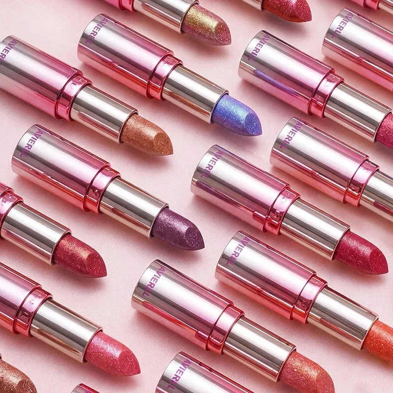6 Color Polarised Shimmer Lipstick Metallic Pearlescent Pink Glitter Lipstick Waterproof Lasting Lip Tint Women Cosmetics Makeup