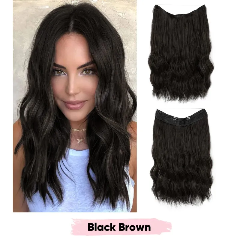 Synthetic Wave Invisible Wire Clip in Hair Extensions Fish Line With Clips Hairpiece Ombre Fake Hair Piece For Woman — image 12