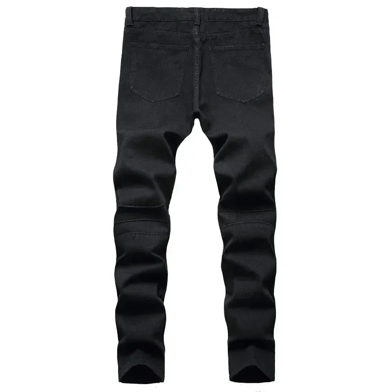 New Men's Slim Jeans White Motorcycle Trendy Casual Patchwork Denim Trousers Fashion Tight Folding Male Pants (without Belt) — image 5