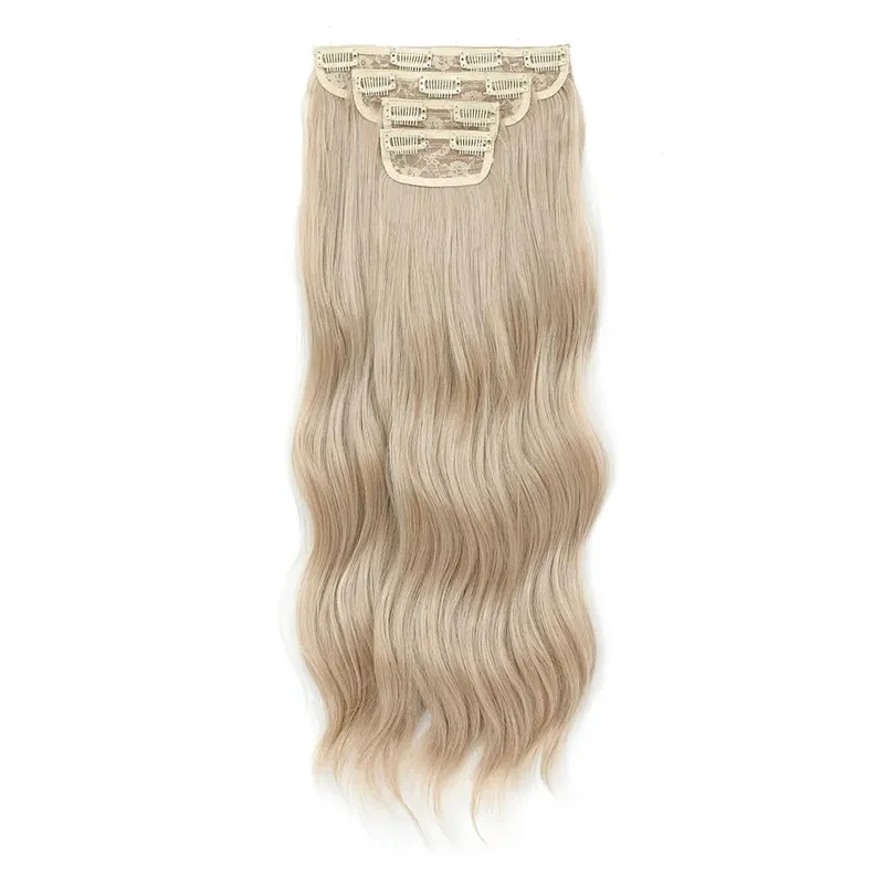 4 pçs/set 11 clipes 22 polegadas 220g ondas de praia clipe em extensões de cabelo loira arenosa champanhe resistente ao calor sintético peruca — image 13