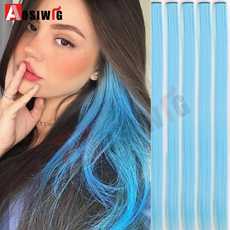 5PC Synthetic Feather Hair Extensions With Clips Heat Resistant Straight Hair Extensions Color Colored Black Hair Clip Womens 8G — image 21