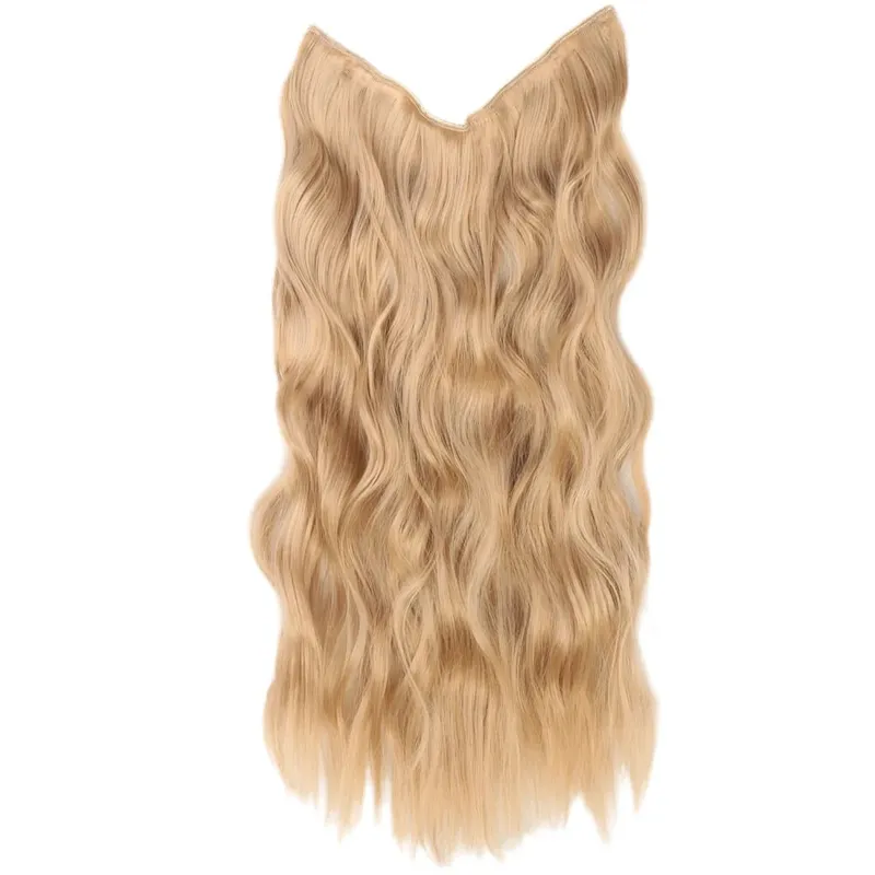 Black Halo Hair Extensions with Invisible Wire Adjustable Size 22inch Long Synthetic Wavy Curly Hairpieces for Women No Clip — image 19