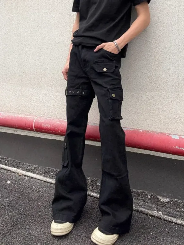 2026 Ropa Y2K Style Black Slim Flare Cargo New Jeans Pants For Men Designer Clothes Dark Streetwear Women Luxury Long Trousers — image 5